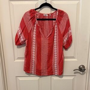 Dylan Red and White Patterned Blouse